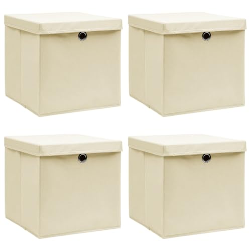 vidaXL 4X Aufbewahrungsbox mit Deckel Zusammenklappbar Spielkiste Regalkorb Faltkiste Korb Kinderbox Box Kiste Creme 32x32x32cm Stoff von vidaXL