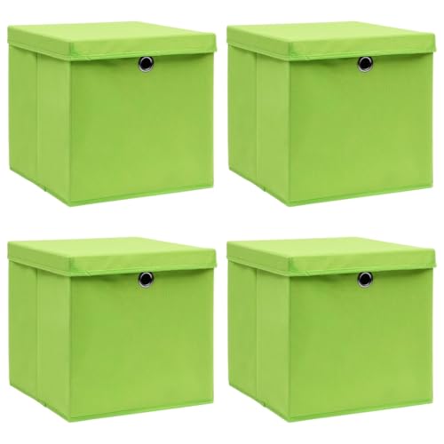 vidaXL 4X Aufbewahrungsbox mit Deckel Zusammenklappbar Spielkiste Regalkorb Faltkiste Korb Kinderbox Box Kiste Grün 32×32×32cm Stoff von vidaXL