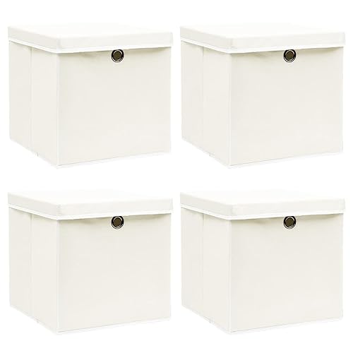 vidaXL 4X Aufbewahrungsbox mit Deckel Zusammenklappbar Spielkiste Regalkorb Faltkiste Korb Kinderbox Box Kiste Weiß 32×32×32cm Stoff von vidaXL
