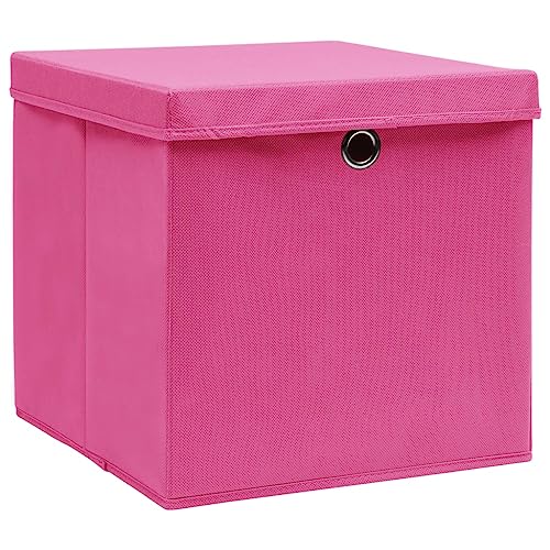 vidaXL 4X Aufbewahrungsbox mit Deckeln Zusammenklappbar Spielkiste Regalkorb Faltkiste Korb Kinderbox Box Kiste Faltbox 28x28x28cm Rosa von vidaXL