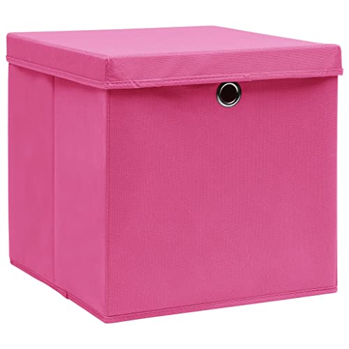 vidaXL 4X Aufbewahrungsbox mit Deckeln Zusammenklappbar Spielkiste Regalkorb Faltkiste Korb Kinderbox Box Kiste Faltbox 28x28x28cm Rosa von vidaXL