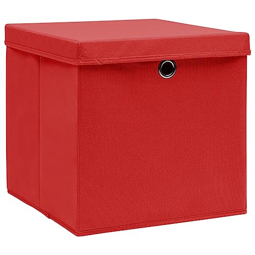 vidaXL 4X Aufbewahrungsbox mit Deckeln Zusammenklappbar Spielkiste Regalkorb Faltkiste Korb Kinderbox Box Kiste Faltbox 28x28x28cm Rot von vidaXL