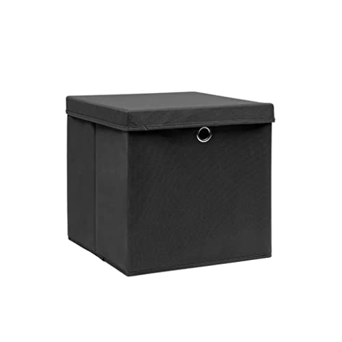 vidaXL 4X Aufbewahrungsbox mit Deckeln Zusammenklappbar Spielkiste Regalkorb Faltkiste Korb Kinderbox Box Kiste Faltbox 28x28x28cm Schwarz von vidaXL