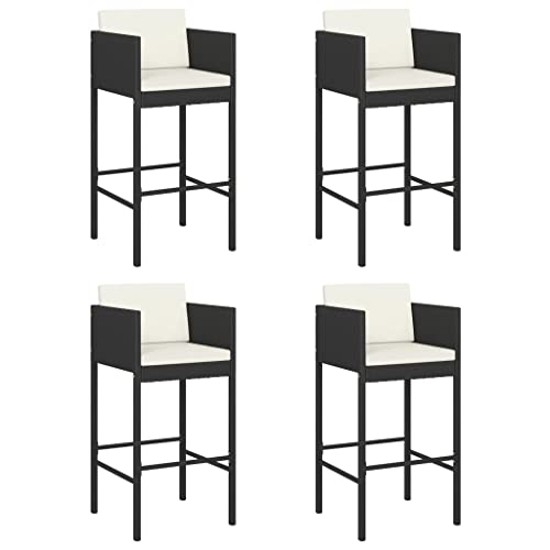 vidaXL 4X Barhocker mit Kissen Küchenhocker Garten Barstuhl Tresenhocker Thekenhocker Tresenstuhl Bistrohocker Gartenmöbel Schwarz Poly Rattan von vidaXL