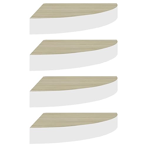 vidaXL 4X Eck Wandregal Eckregal Bücherregal Hängeregal Schweberegal Wandablage Regal Dekoregal Büroregal Wohnzimmer Eiche Weiß 35x35x3,8cm MDF von vidaXL