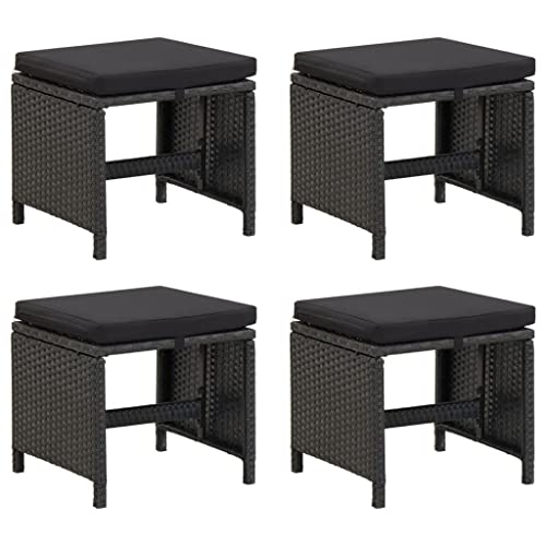 vidaXL 4X Gartenhocker mit Sitzkissen Sitzhocker Fußhocker Fußstütze Fußbank Ottomane Fußablage Gartenmöbel Hocker Poly Rattan Schwarz von vidaXL