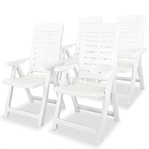 vidaXL 4X Gartenstuhl Verstellbar Witterungsbeständig Hochlehner Klappstuhl Liegestuhl Klappsessel Gartenstühle Stuhl Stühle Kunststoff Weiß von vidaXL