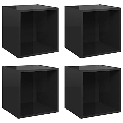 vidaXL 4X TV Schrank 1 Fach Lowboard TV Möbel Tisch Board Sideboard Fernsehtisch Fernsehschrank HiFi-Schrank Hochglanz-Schwarz 37x35x37cm Holzwerkstoff von vidaXL