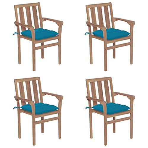 vidaXL 4X Teak Massiv Gartenstuhl Stapelbar mit Kissen Stuhl Stapelstuhl Terrassenstuhl Essstuhl Stapelsessel Holzstuhl Stühle Gartenmöbel Balkonstuhl von vidaXL