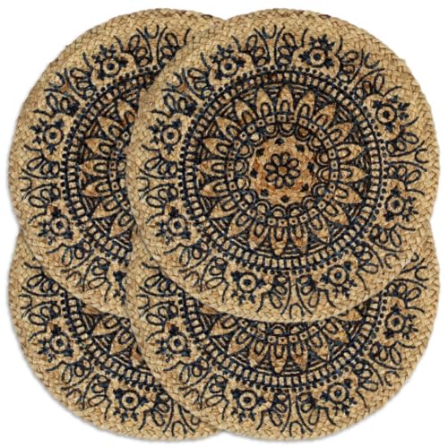 vidaXL 4X Tischset Platzmatte Platzset Platzdeckchen Platzdecke Tischdeko Platzmatten Tischmatte Tisch Untersetzer Dunkelblau 38cm Rund Jute von vidaXL