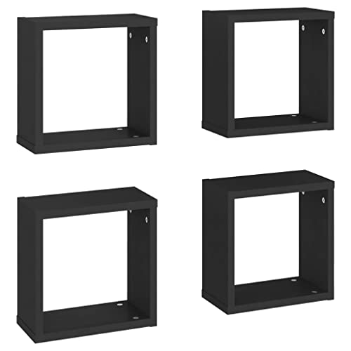 vidaXL 4X Würfelregal Wandregal Hängeregal Cube Lounge CD Regal Dekoregal Bücherregal Schweberegal Wandboard Regalwürfel Schwarz 30x15x30cm von vidaXL