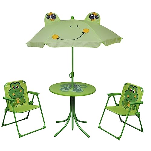 vidaXL 4tlg Campingstuhl Tisch Sitzgruppe Sonnenschirm Kinder Gartenmöbel Froggy von vidaXL