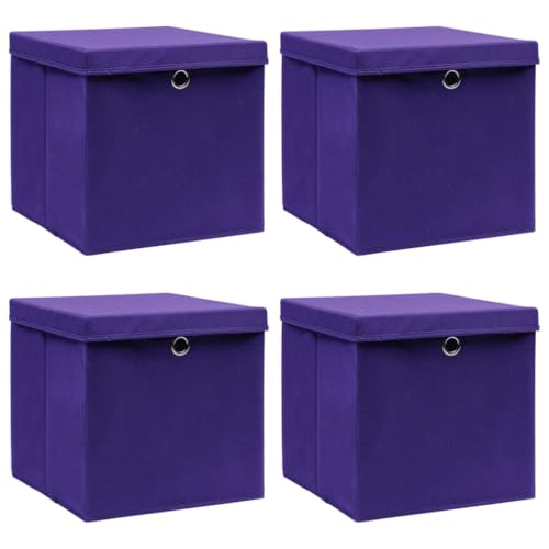vidaXL 4X Aufbewahrungsbox mit Deckel Zusammenklappbar Spielkiste Regalkorb Faltkiste Korb Kinderbox Box Kiste Lila 32×32×32cm Stoff von vidaXL