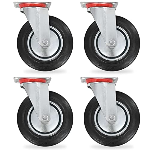 vidaXL 4x Lenkrollen Transportrollen Laufrollen Möbelrollen Schwerlastrollen Laufrolle Rollen Industrierolle Lenkrolle Möbelrolle 200mm Gummi Eisen von vidaXL