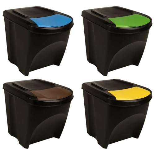 vidaXL 4x Mülleimer Stapelbar Mülltrenner Sortibox Recycling Abfalleimer Biomülleimer Papierkorb Mülltrennsystem Müllsammler Anthrazit 100L von vidaXL