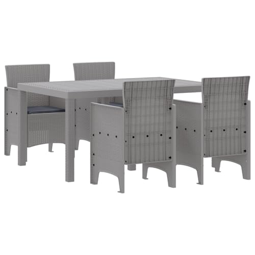 vidaXL 5-teiliges Garten Essgruppe Hellgraues Poly-Rattan Tisch mit 4 Stühlen für Outdoor Sitzplätze auf der Terrasse zeitgenössische Möbel wetterfest bequem für Balkon von vidaXL