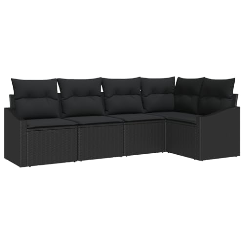 vidaXL 5-teilige Garten Sofa Set Mit Kissen Schwarz Poly-Rattan & Bequeme Modulare Sitzgelegenheiten Für Draußen Patio Balkon Und Lounge Verwendung Eckmöbel Ecksofa Rattan Polyester Bequem von vidaXL