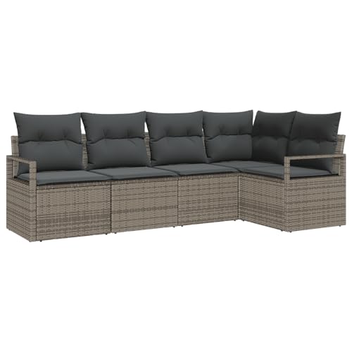 vidaXL 5-teiliges Gartensofa-Set mit Kissen in Grau aus Poly-Rattan | Modulares, handgewebtes und wetterfestes Outdoor-Sitzgruppe – stylische Terrassenmöbel für eine lässige Lounge-Einrichtung. vidaXL 5-teiliges Gartensofa-Set mit Kissen in Grau aus Poly-Rattan | Modulares, handgewebtes und wetterfestes Outdoor-Sitzgruppe – stylische Terrassenmöbel für eine lässige Lounge-Einrichtung. von vidaXL