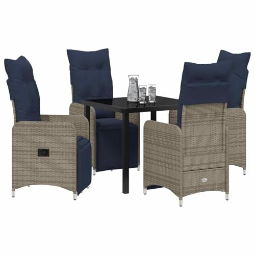 vidaXL 5-teilige Gartentischgruppe mit Kissen in Beige aus Poly Rattan - Quadrat Tisch und Stühle mit temperiertem Glas für drinnen und draußen, modernes Design von vidaXL