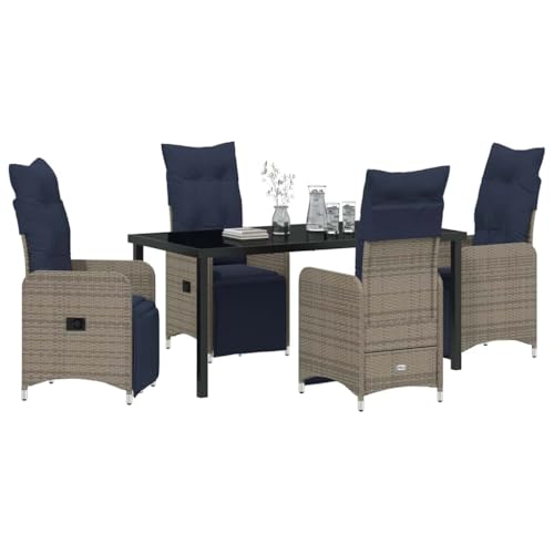 vidaXL 5-teiliges Essset für draußen mit Kissen in Beige aus Poly-Rattan, rechteckiger Tisch und Stühle aus Glas, für Terrasse und Innenraum, modern und zeitgenössisch von vidaXL