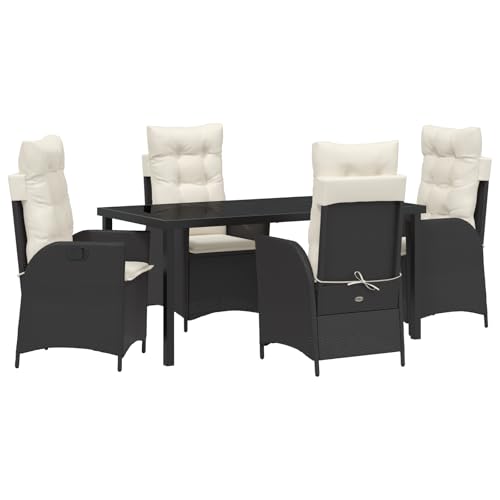 vidaXL 5-teiliges Garten-Dining-Set mit Kissen Schwarz Poly-Rattan von vidaXL