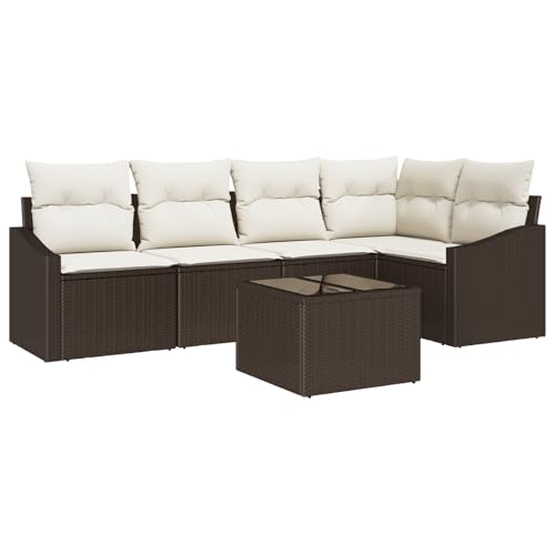 vidaXL 5-teiliges Garten-Essset mit Kissen in Braun und Creme aus Poly-Rattan | Modernes Outdoor-Ecksofa für bequemes Sitzen auf der Terrasse | Modulare Möbel für Sommerpartys vidaXL 5-teiliges Garten-Essset mit Kissen in Braun und Creme aus Poly-Rattan | Modernes Outdoor-Ecksofa für bequemes Sitzen auf der Terrasse | Modulare Möbel für Sommerpartys von vidaXL
