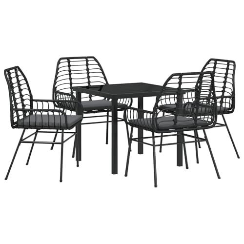 vidaXL Gartenstuhl-Set aus 2 mit Kissen, Schwarz, Poly Rattan, leichte Armlehnenstühle, modernes Design für Outdoor-Sitzplätze, Esszimmermöbel, Alfresco, Terrasse, Patina, Sommer Ensemble von vidaXL