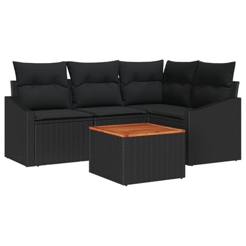 vidaXL 5-teiliges Garten-Ecksofa-Set mit Kissen Schwarz Poly-Rattan Gehärtetes Glas | Bequeme Sitzgelegenheit für 4 mit Stauraum Zeitgenössisches Design Outdoor-Möbel von vidaXL
