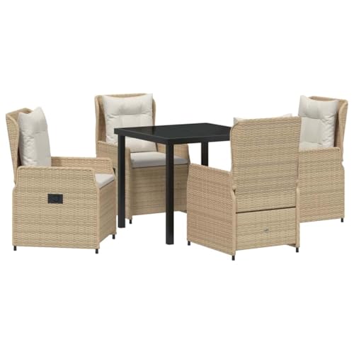 vidaXL 5-teiliges Garten Essgruppe Beige Poly Rattan, Gartentisch Schwarz 80x80x73 cm Temperglas von vidaXL