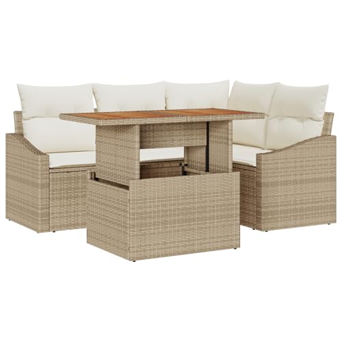 vidaXL 5-teiliges Garten Essgruppe mit Kissen Beige Poly Rattan Akazie Gartentisch und Ecksofa für Patio Balkon Möbel Sektional Pe Stuhl Rechteckig Modulare Sitzplätze vidaXL 5-teiliges Garten Essgruppe mit Kissen Beige Poly Rattan Akazie Gartentisch und Ecksofa für Patio Balkon Möbel Sektional Pe Stuhl Rechteckig Modulare Sitzplätze von vidaXL