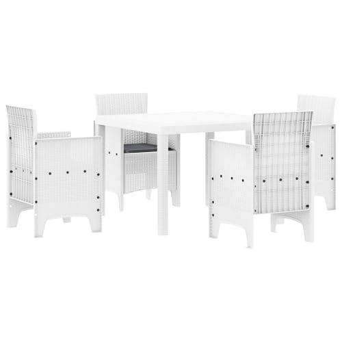 vidaXL 5-TLG. Garten-Essgruppe mit Kissen Weiß Poly Rattan von vidaXL