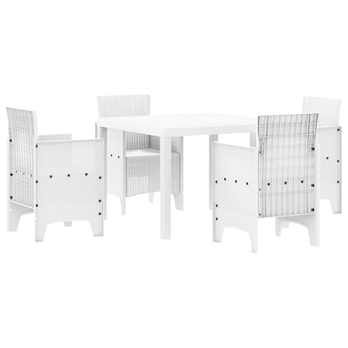 vidaXL 5-teiliges Garten-Essgruppen Set Weiß Poly-Rattan | Rechtecktisch mit 4 Stühlen wasserfest und UV-beständig modernes Außenmöbel für Patios und Balkone aus Synthetik-Rattan von vidaXL