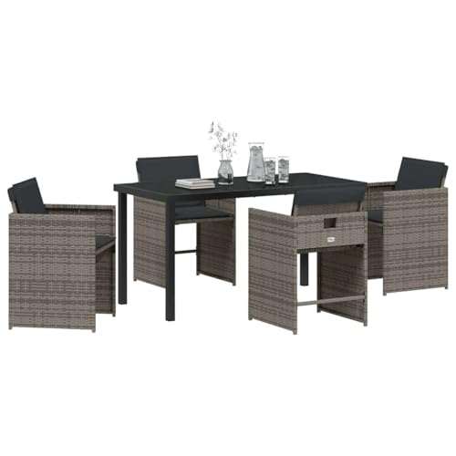 vidaXL 5-teiliges Garten-Essgruppen-Set mit Kissen in Grau aus Poly-Rattan, Tisch und Stühle für draußen, 4-Sitzer, leicht zu reinigen, perfekt für Balkon, Terrasse, Moderne Loungemöbel vidaXL 5-teiliges Garten-Essgruppen-Set mit Kissen in Grau aus Poly-Rattan, Tisch und Stühle für draußen, 4-Sitzer, leicht zu reinigen, perfekt für Balkon, Terrasse, Moderne Loungemöbel von vidaXL