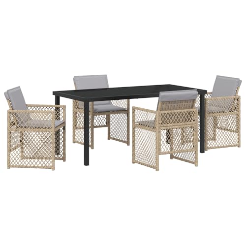 vidaXL 5-teiliges Garten-Essgruppen-Set mit Polsterung Beige Poly-Rattan, Gartentisch Schwarz 160x80x73 cm Temperglas vidaXL 5-teiliges Garten-Essgruppen-Set mit Polsterung Beige Poly-Rattan, Gartentisch Schwarz 160x80x73 cm Temperglas von vidaXL