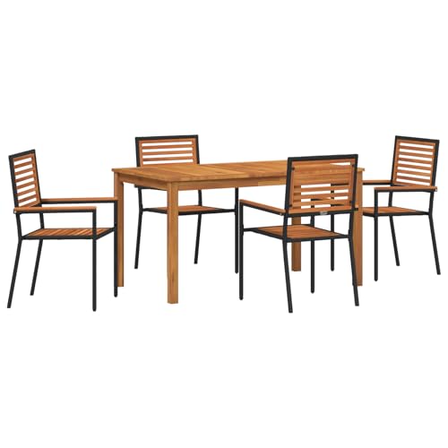 vidaXL 5-teiliges Garten Essset Schwarzes Poly-Rattan Akazie, Stapelbare Gartenstühle mit Kissen 2 Stück Schwarz Poly-Rattan von vidaXL