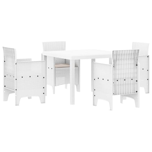 vidaXL 5-TLG. Garten-Essgruppe mit Kissen Weiß Poly Rattan von vidaXL