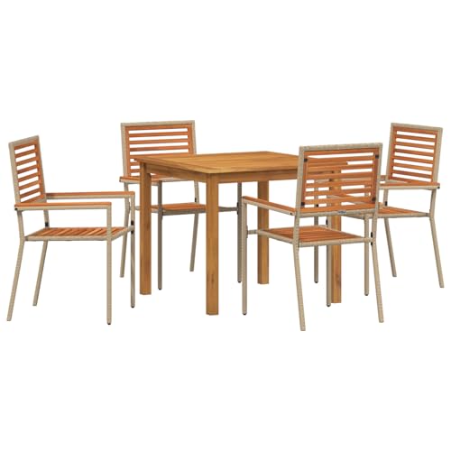 vidaXL 5-teiliges Garten Essset aus beige Poly Rattan und Akazie von vidaXL