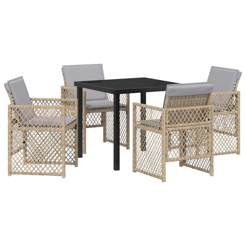 vidaXL 5-teiliges Garten Esstischset mit Kissen Beige Poly Rattan, Gartentisch Schwarz 80x80x73 cm mit gehärtetem Glas vidaXL 5-teiliges Garten Esstischset mit Kissen Beige Poly Rattan, Gartentisch Schwarz 80x80x73 cm mit gehärtetem Glas von vidaXL