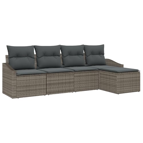 vidaXL 5-teiliges Garten-Esszimmer Set mit Kissen Grau Poly Rattan | Sitzplatzkapazität im Freien Wetterbeständig Stylisches Patio Möbel Modulares Design vidaXL 5-teiliges Garten-Esszimmer Set mit Kissen Grau Poly Rattan | Sitzplatzkapazität im Freien Wetterbeständig Stylisches Patio Möbel Modulares Design von vidaXL