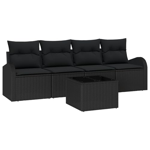 vidaXL 5-teiliges Garten Sofa Set Modular mit Kissen Schwarz Poly Rattan Outdoor Sitzgelegenheiten modernes Design Möbel Patio von vidaXL