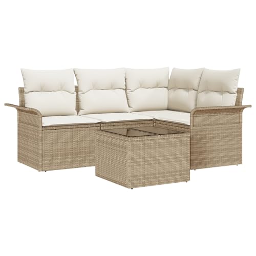 vidaXL 5-teiliges Garten-Sofa-Set mit Kissen Braun Poly Rattan von vidaXL