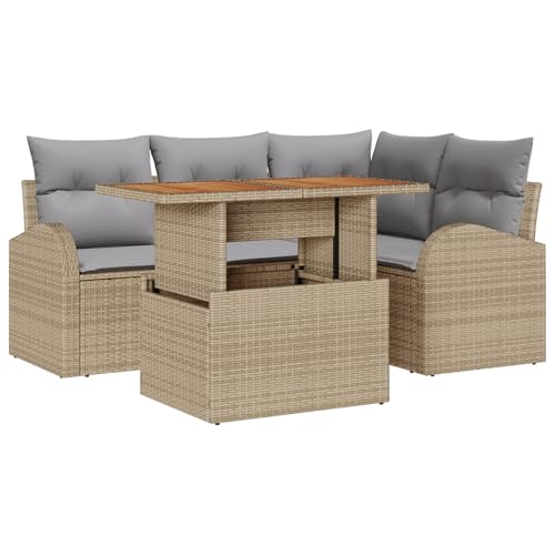 vidaXL 5-teiliges Garten-Sofa-Set mit Kissen Beige Poly Rattan, 2-Sitzer Garten-Sofa mit Stauraum & Kissen Beige Poly Rattan vidaXL 5-teiliges Garten-Sofa-Set mit Kissen Beige Poly Rattan, 2-Sitzer Garten-Sofa mit Stauraum & Kissen Beige Poly Rattan von vidaXL