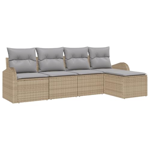 vidaXL 5-teiliges Gartensofa-Set mit Kissen in Beige aus Poly-Rattan – modernes und stylisches Ecksofa für 4 Personen. Bequem, modular und perfekt für Terrasse oder Lounge. von vidaXL