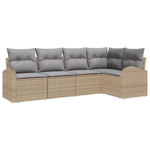 vidaXL 5-teiliges Garten-Sofaset mit Kissen in Beige aus Poly Rattan. Stylische und Moderne Möbel für draußen, UV-beständig und perfekt für den Sommer. Ideal für Balkon, Terrasse oder Lounge. von vidaXL