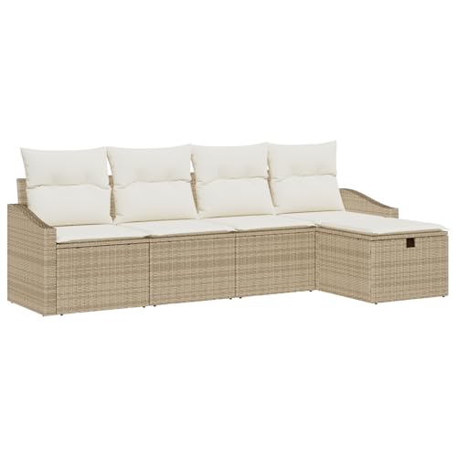 vidaXL 5-teiliges Garten Sofa Set mit Kissen Beige Poly Rattan Outdoor Modulare Sitzgruppe Terrassenmöbel für Balkon Sektionale PVC Stühle von vidaXL