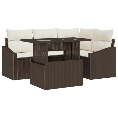vidaXL 5-teiliges Garten-Sofa-Set mit Kissen in Braun aus Poly Rattan – gemütliche Sitzgelegenheiten im modernen, modularen Design für Lounge, Patio und Terrasse. Ideal zum Entspannen und wetterfest. von vidaXL