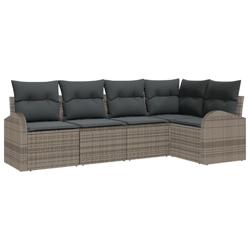 vidaXL 5-teiliges Garten Sofa Set mit Kissen Grau Poly Rattan modernes Design, wetterfest, bequemer Lounge-Stuhl, Ecksofa, modular von vidaXL