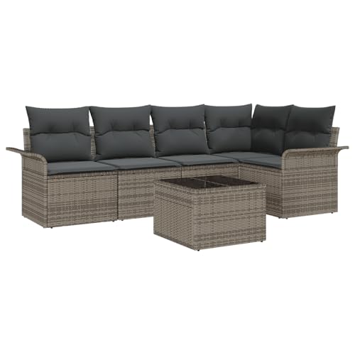 vidaXL 5-teiliges Garten-Sofa-Set mit Kissen Schwarz Poly Rattan, 2-Sitzer Garten-Sofa mit Stauraum & Kissen Grau Poly Rattan von vidaXL
