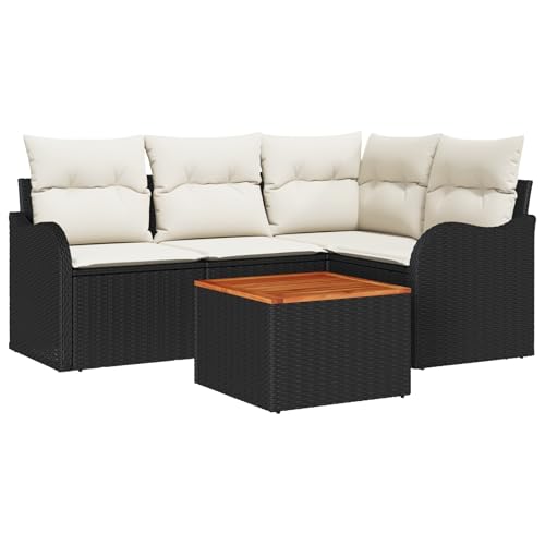 vidaXL 5-teiliges Garten Sofa Set mit Kissen Schwarz Poly Rattan Akazien, 2-Sitzer Garten Sofa mit Kissen Schwarz Poly Rattan vidaXL 5-teiliges Garten Sofa Set mit Kissen Schwarz Poly Rattan Akazien, 2-Sitzer Garten Sofa mit Kissen Schwarz Poly Rattan von vidaXL