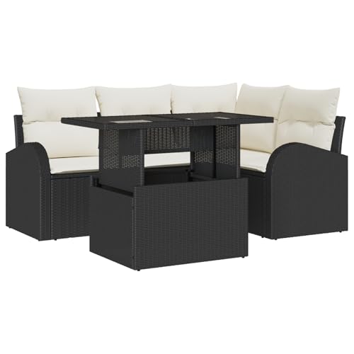 vidaXL 5-teiliges Garten Sofa Set mit Kissen Schwarz Poly Rattan und Creme Outdoor Ecksofa für 4 Personen Perfekt für Balkonmöbel Patio Sitzarrangement Couch Modular vidaXL 5-teiliges Garten Sofa Set mit Kissen Schwarz Poly Rattan und Creme Outdoor Ecksofa für 4 Personen Perfekt für Balkonmöbel Patio Sitzarrangement Couch Modular von vidaXL